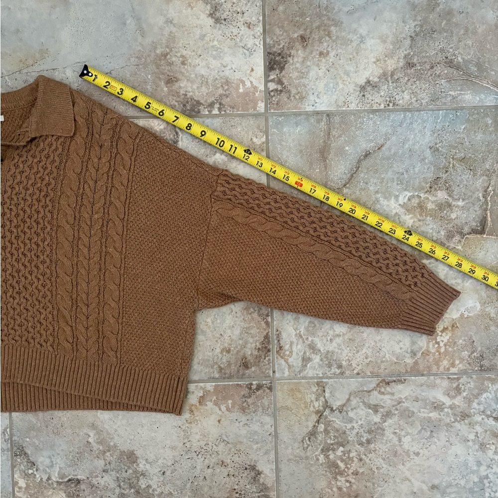 American Eagle Tan Cropped Sweater Cable Knit Cozy Soft Collared Women’s XXL - Picture 10 of 11